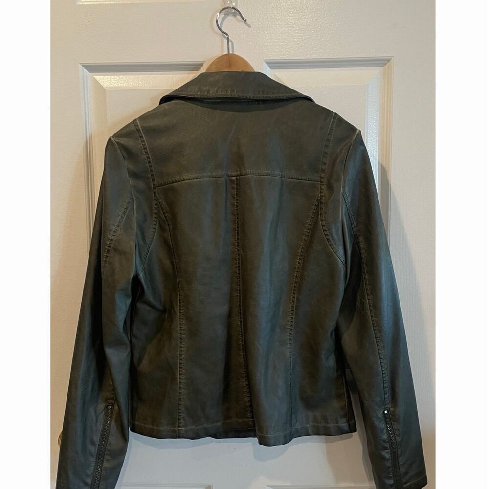 Max Studio Women's Washed Faux Leather Zip Moto Jacket Olive Green Size M - Picture 7 of 11